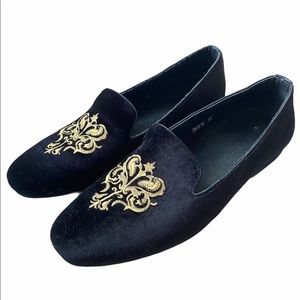 Fulinken loafers, black crushed velvet w/ gold 41